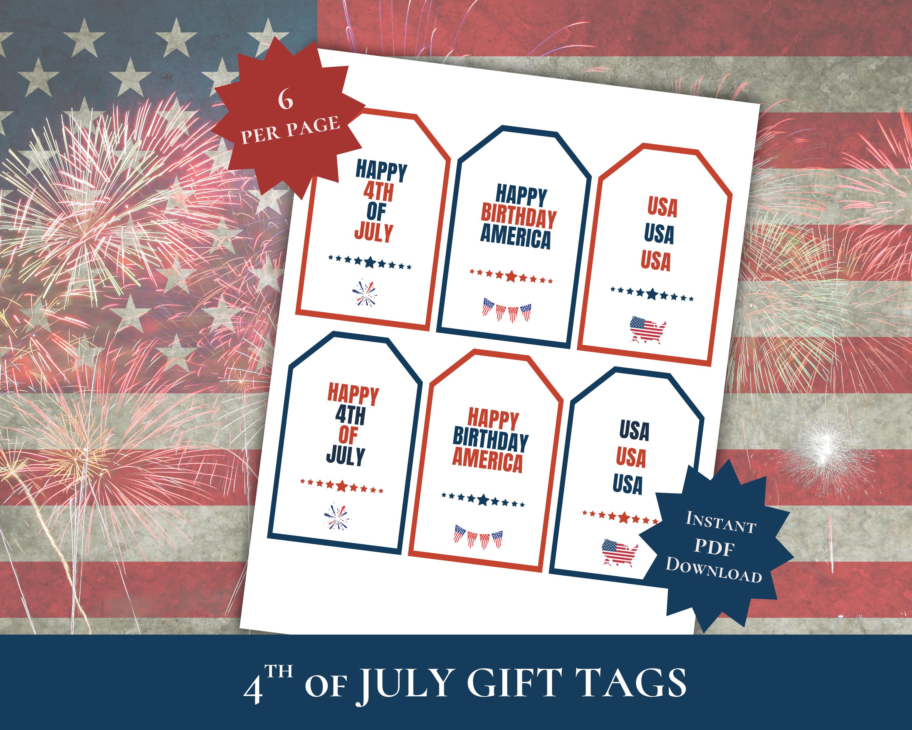 4th of July Gift Tags, Fourth of July Printable Gift Tag, Happy ...