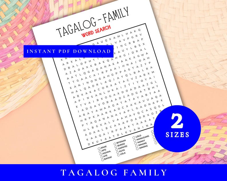 Tagalog Puzzle Tagalog Word Search, Filipino Family Word Search, Word Search, Filipino ...