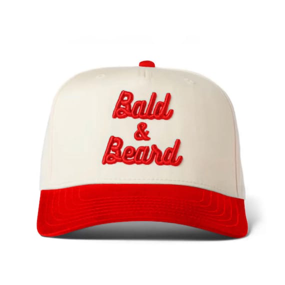Bald & Beard Natural and Red Snapback Hat — Fun Gift for Bald Men with Beards, Dad Gift, Fathers Day