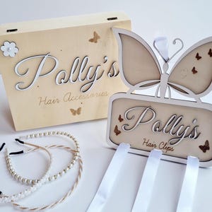 Caixa de armazenamento de pompons e laços personalizados e suporte para grampos de cabelo, organizador de acessórios de cabelo, perfeito para presentes de meninas e decoração de berçário