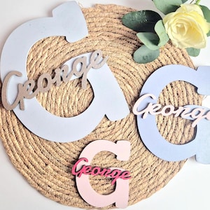 Nombres de pared, Letras de madera e iniciales, Decoración de guardería personalizada, Nombres de cajas de juguetes, Nombres de carteles para puertas para niños, Regalo para bebé nuevo, niño o niña.