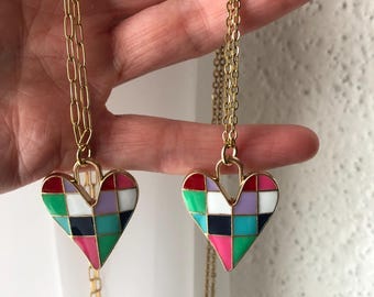 Checkered heart necklace