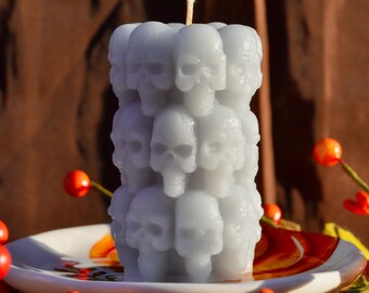 Calavera Beeswax Pillar Candle, Spooky Halloween Decor