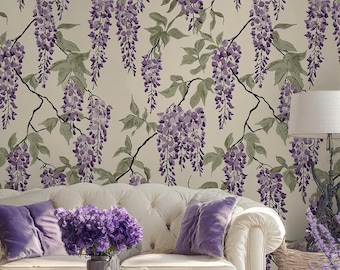 Purple Wisteria Wallpaper - Botanical Floral Wall Mural