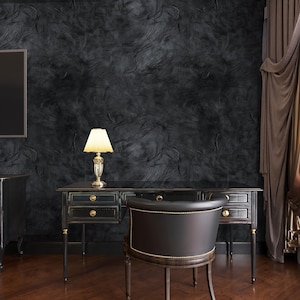 Textured Black Leather-Like Wallpaper | Elegant Modern Wall Covering | Peel and Stick Wallpaper | Canvas Peel and Stick Wallpaper