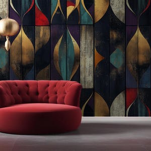 Abstract Gold and Colorful Geometric Wallpaper - Luxurious Textured Art Design | Peel and Stick Wallpaper | Canvas Peel and Stick Wallpaper