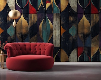 Geometric Gold Abstract Peel and Stick Wallpaper: Textured Art Design