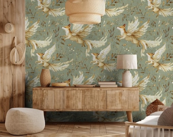 Whimsical Fox with Wings Floral Wallpaper: Peel and Stick