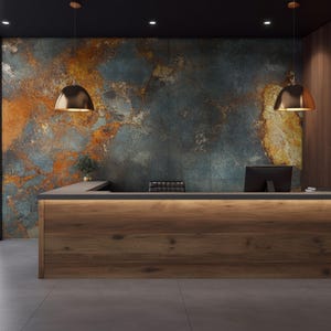 Orange und Blaue Marmor Muster Tapete - Modernes und stilvolles Design | Tapete abziehen und aufkleben | Tapete zum Abziehen und Aufkleben