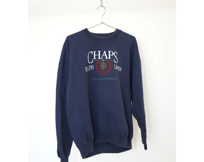 Ralph Lauren CHAPS logo sweatshirt, men's size L cotton gray type Vintage Second Hand