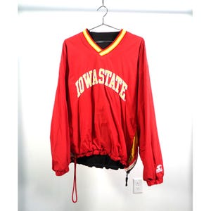 VTG Starter Cut Tag IOWA Zustand Pullover Windjacke Rot w / Größe Zipper Accent
