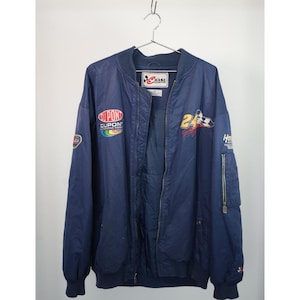 Vintage 90s Chase Authentics Dupont NASCAR Jeff Gordon Bomber Jacket Navy XXL