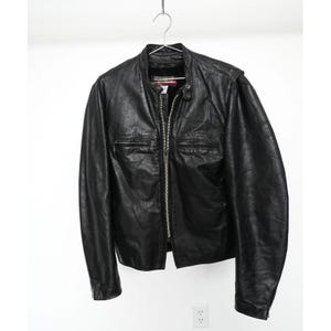 vintage Blouson moto motard en cuir avec fermeture éclair Brooks Sportswear Noir Homme