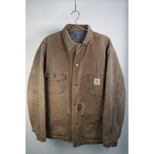 Bruin vintage Carhartt deken gevoerd canvas werkjack voor heren