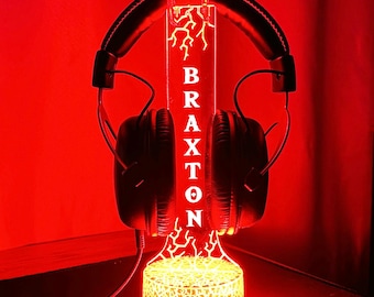 Custom Christmas Gift Engraved Headphone Stand,Custom Gamertag 3D Night Light,RGB Gamer Gift,Streamer Headset Holder, xmas gifts