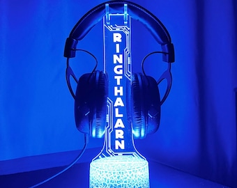 Custom Christmas Gifts Led Headphone Stand RGB Light Headset Holder, Engraved with your Name Perfect for Gaming Setup Organizer, xmas gifts
