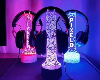Personalized led Headphone Stand,RGB Headset Holder,Streamer Headset Holder Stand,Gamertag led Light, Headphone Holder,xmas gift for gamers
