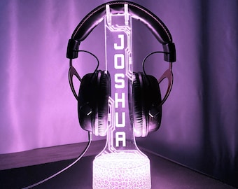 Personalized RGB Led Headphone Stand,Streamer Headset Holder Stand,Gamertag Led Light Holder,Headphone Holder,Christmas Birthday Gamer Gifts