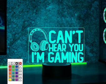 Can't Hear You I'm Gaming Night Light, Headset Graphic desk lamp,Video Games Gamer Gift,Funny 3D Illusion Lamp,Teenagers and Kids xmas gifts