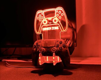 Personalized Christmas Gift for Gamer Dad, Gamertag Controller holder and Headphone Stand,Gamer Gifts for Men, xmas Gift,Gamer merch,DJ gift