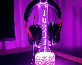 Personalized led Headphone Stand, Streamer Headset Holder Stand, Gamertag led Light Sign, Headphone Holder, christmas gifts for gamers