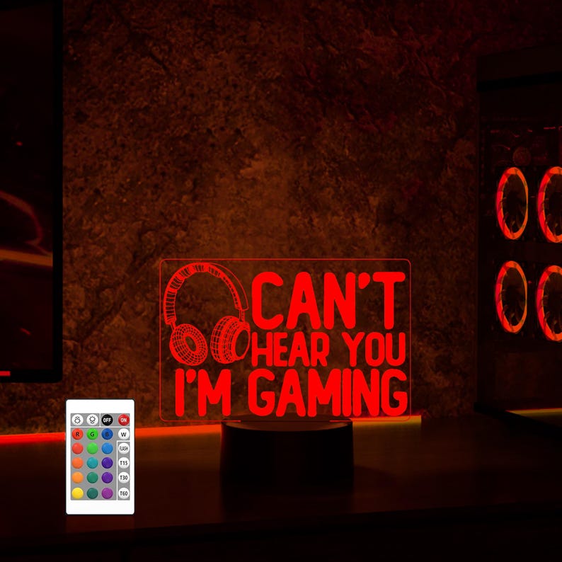 Can't Hear You I'm Gaming Night Light, Headset Graphic desk lamp,Video Games Gamer Gift,Funny 3D Illusion Lamp,Teenagers and Kids xmas gifts image 5