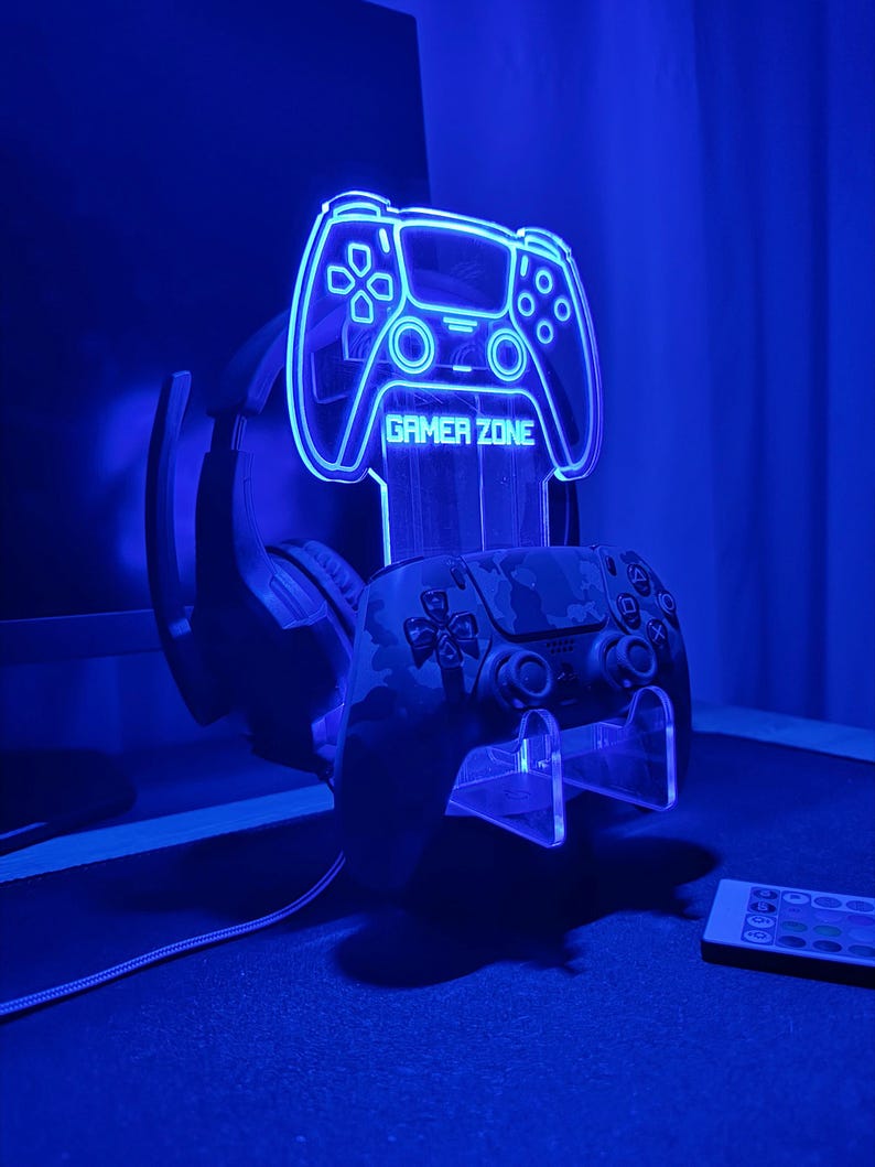 Custom Ps Controller and Headphone Stand,LED Controller Holder,Headset Gaming Station,RGB Headset Holder,Desk Organizer for Gamers,xmas Gift image 4