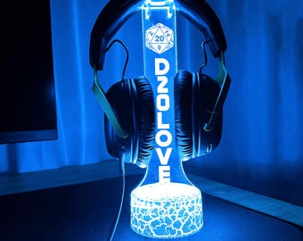 D20 Dnd Dice Personalized led Headphone Stand, Headphone Holder Stand, Gamertag led Light Sign, christmas gifts for gamers,kids night light