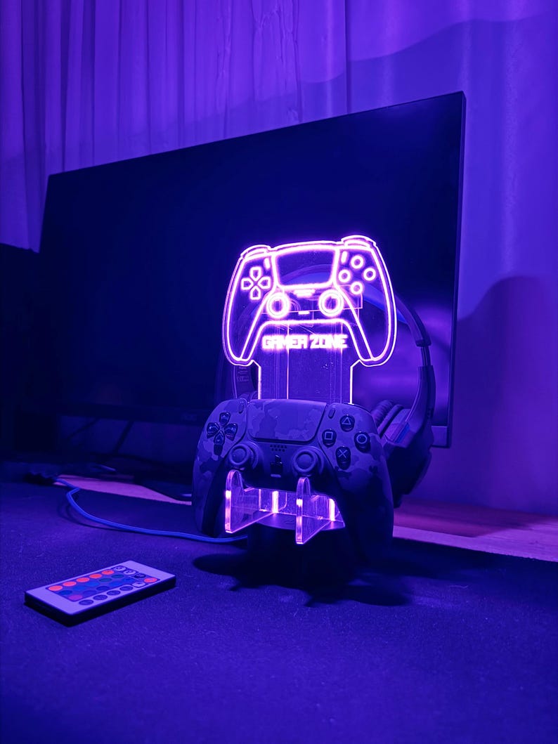 Custom Ps Controller and Headphone Stand,LED Controller Holder,Headset Gaming Station,RGB Headset Holder,Desk Organizer for Gamers,xmas Gift image 5
