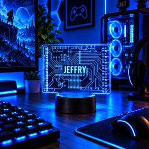 Veilleuse personnalisée pour ordinateur Geekery, support technique informatique, lampe LED acrylique pour amateurs de geeks, cadeau geek, cadeau de Noël, 16 couleurs changeantes