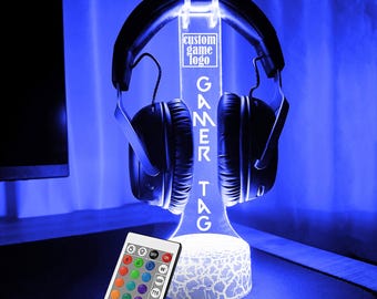 Personalized led Headphone Stand, Streamer Headset Holder Stand, Gamertag led Light Sign, Headphone Holder, christmas gifts for gamers