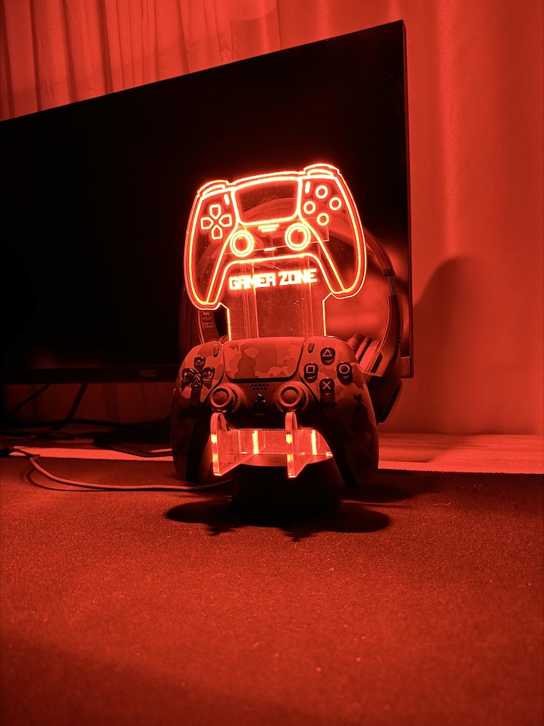 Custom Ps Controller and Headphone Stand,LED Controller Holder,Headset Gaming Station,RGB Headset Holder,Desk Organizer for Gamers,xmas Gift image 7