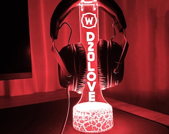 World of Warcraft Personalized led Headphone Stand,WoW Gamer Tag Headphone Holder,WoW Headset Stand,Desk Organizer for Gamers,Christmas Gift