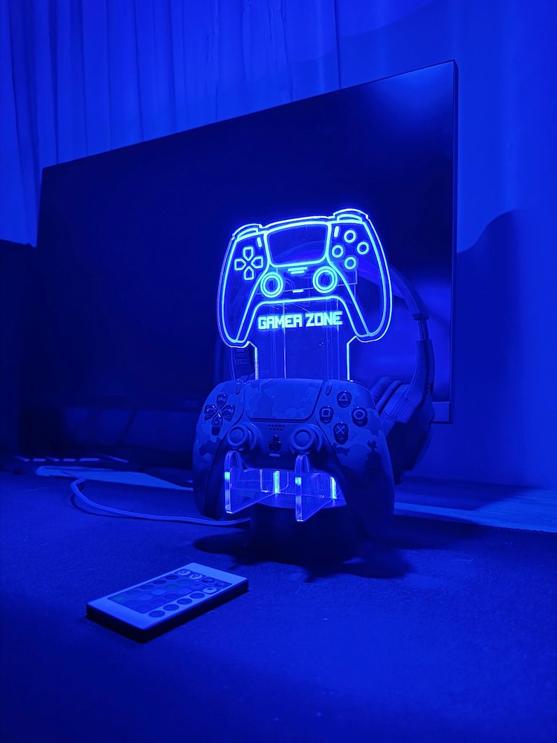 Custom Ps Controller and Headphone Stand,LED Controller Holder,Headset Gaming Station,RGB Headset Holder,Desk Organizer for Gamers,xmas Gift image 8