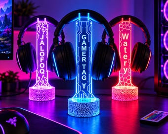Personalized led Headphone Stand,RGB Headset Holder,Streamer Headset Holder Stand,Gamertag led Light, Headphone Holder,xmas gift for gamers