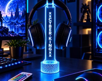 Personalized led Headphone Stand, Streamer Headset Holder Stand, Gamertag led Light Sign, Headphone Holder, christmas gifts for gamers
