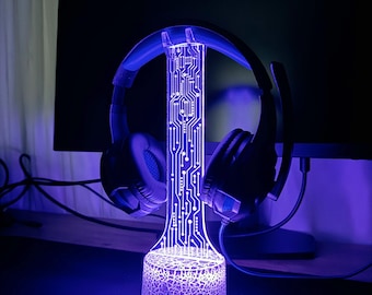 Support pour casque LED personnalisé, idée cadeau de Noël pour les joueurs, support pour casque Streamer, accessoire de jeu, organisateur de bureau de jeu pour joueurs