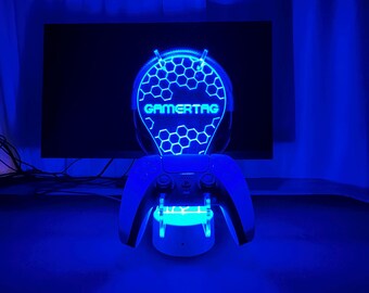 RGB Led Gaming Controller Stand, PS xbox accessories, Headphone Stand, Gamertag led night Light, Headphone Holder, christmas gifts for gamer