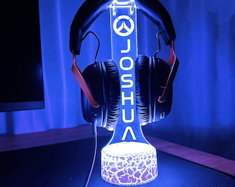 Soporte para auriculares personalizado de Overwatch, regalo para gamers, accesorio de escritorio para gamers, soporte para auriculares, configuración para gaming, organizador de escritorio para gamers, regalos de Navidad.
