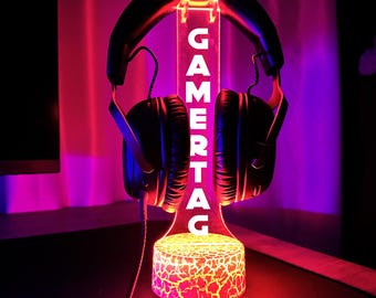 Personalized led Headphone Stand, Streamer Headset Holder Stand, Gamertag led Light Sign, Headphone Holder, christmas gifts for gamers