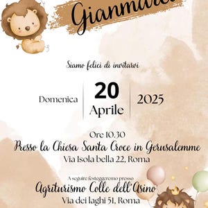 Invito digitale per battesimo – Tema leoncino, colori neutri, personalizzabile