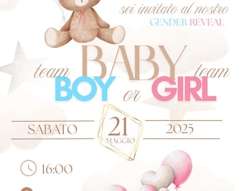 Invito Digitale Gender Reveal - Tema Orsetti e Palloncini Rosa & Azzurro