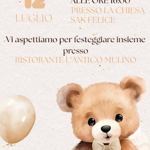 Invito Digitale Battesimo Orsetto – Tema Neutro Beige, Stile Dolce e Raffinato UNISEX