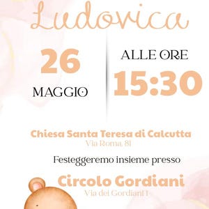 Invito digitale battesimo bambina – Orsetto dolce rosa – Personalizzabile – Formato digitale per WhatsApp