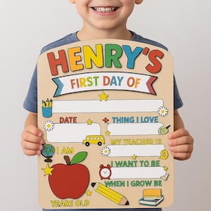 Personalized First Day School Sign, Back to School Sign, Kindergarten 1st Day of School Sign Reusable, Custom First Day School Sign