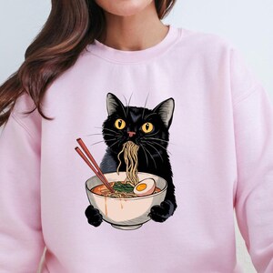 Noodle Cat Sweatshirt, Ramen Cat T-Shirt, Foodie Lover Shirts, Black Cat Noodle T-Shirts, Retro Cat Tees, Cat Lover Sweatshirts, Black Cat