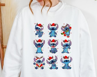 Comfort Colors® Disney Stich Weihnachten Sweatshirt, Stich Weihnachtsmütze Langarmshirt, Disney Park Weihnachten T-Shirt, Disney Weihnachtskleidung