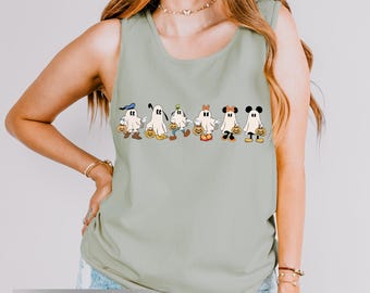 Komfort Farben Disney Micky und Freunde Tank Top, Mickey Ghost Graphic Tee, Kostüm Halloween Tank Top, Retro Spooky Disney T-Shirt