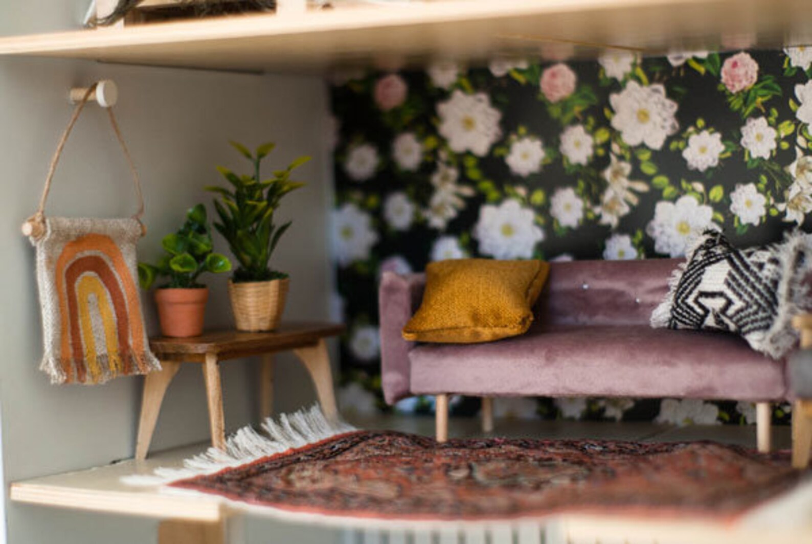 Printable PDF modern dollhouse wallpaper dark floral | Etsy