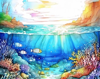 Libro para colorear de 50 páginas con escenas del océano para adultos y niños: relájese con diseños de vida marina, arte marino divertido para aliviar el estrés